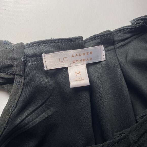 LC Lauren Conrad Black Womens M Blouse Pleated Neck Tie Back Keyhole Flowy EUC - Picture 3 of 10